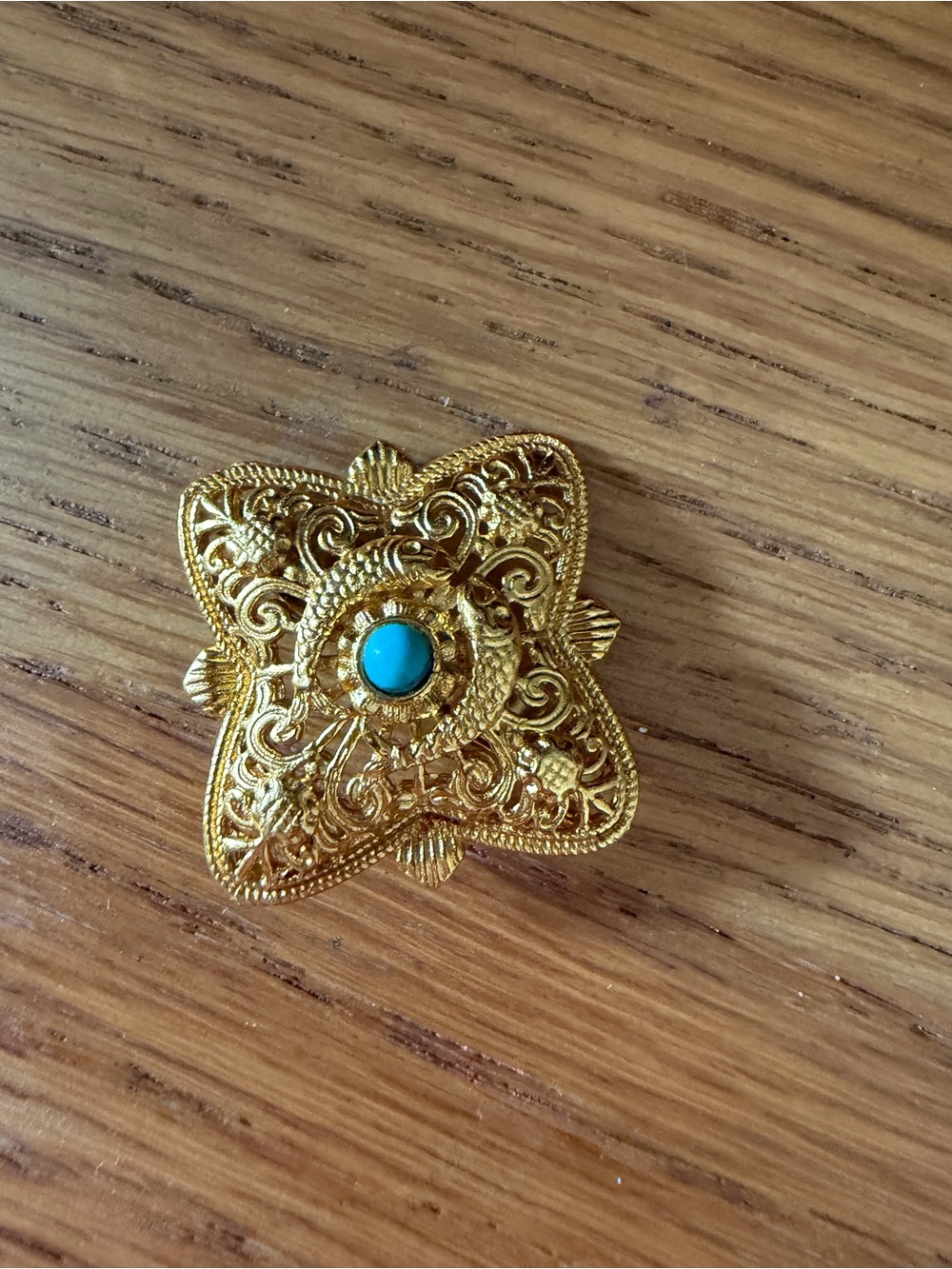 Floral Brooch with Turquoise Accent